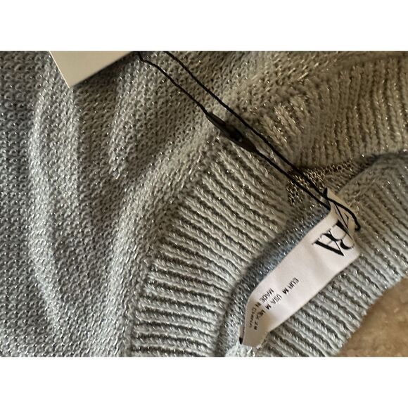 NWT Zara M Distressed Metallic Accent Fringe Pullover Sweater Cotton Blend - Picture 2 of 8